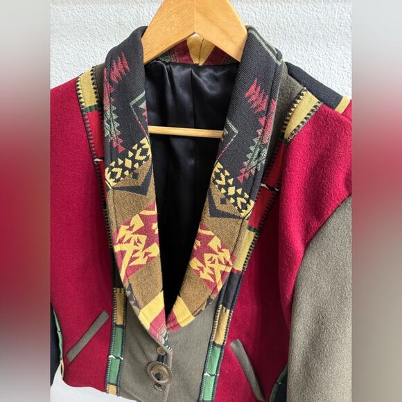 Vintage 90s Southwestern/Western Wool Jacket Red Green Yellow Women’s Medium - Picture 6 of 8